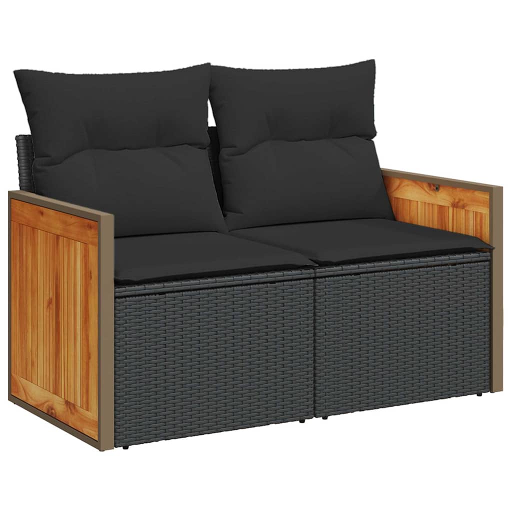 Garten-Sofa-Set mit Kissen 8 pcs Schwarz Poly Rattan